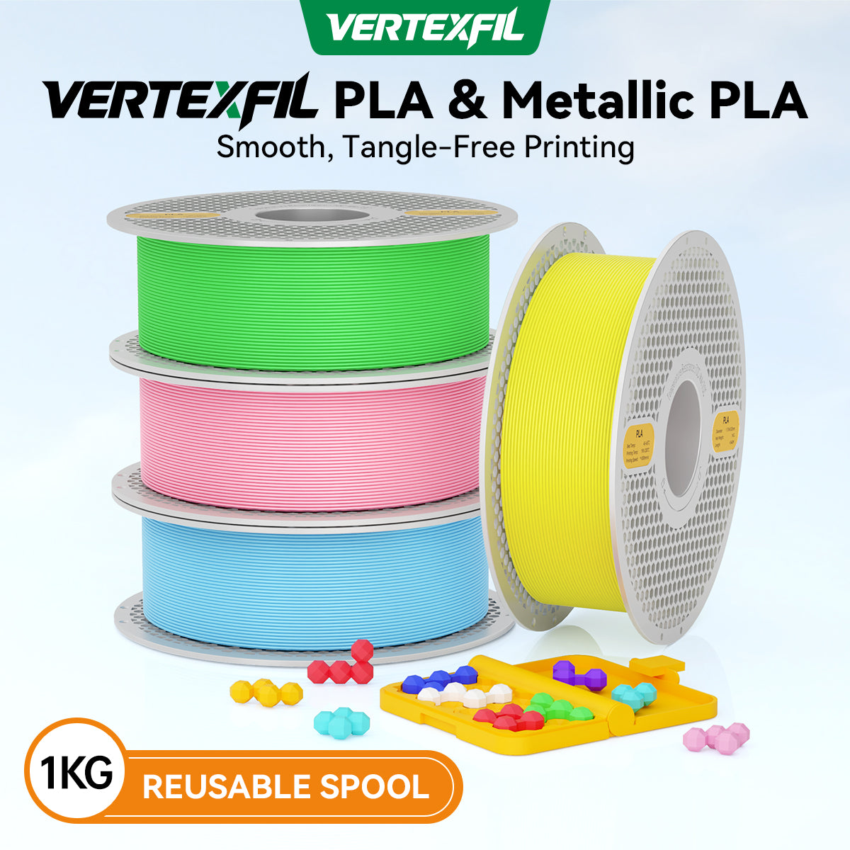 Vertexfil PLA Filament 1kg – 1.75mm, ±0.02mm Dimensional Accuracy