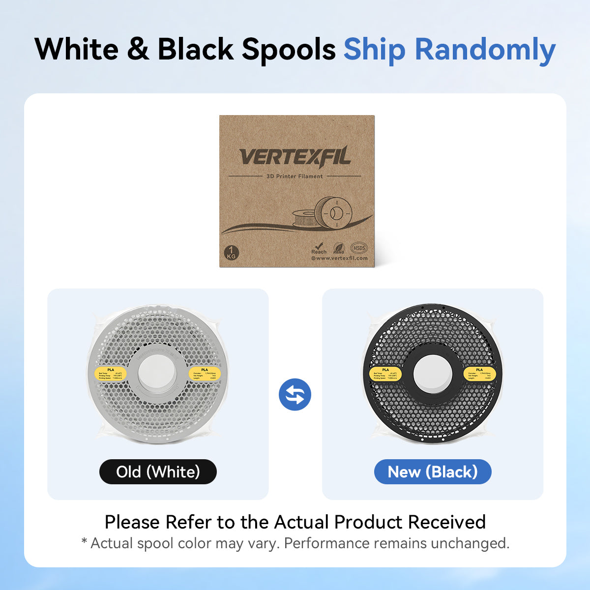 Vertexfil PLA Filament 1kg – 1.75mm, ±0.02mm Dimensional Accuracy
